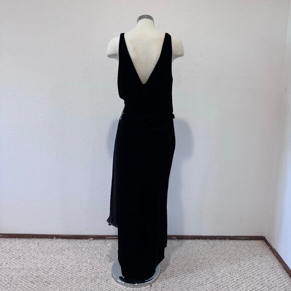 Tracy Reese Vintage Y2K Velvet Black Dress Floral Embellishment Sash Size 8 - Picture 2 of 8